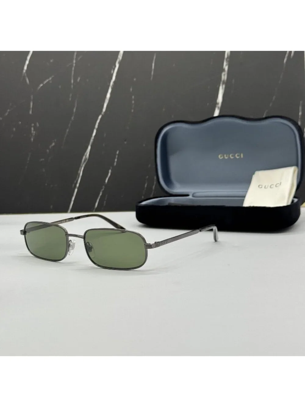 New Gucci GG1457S 003 Gray Green Square Metal Sunglasses